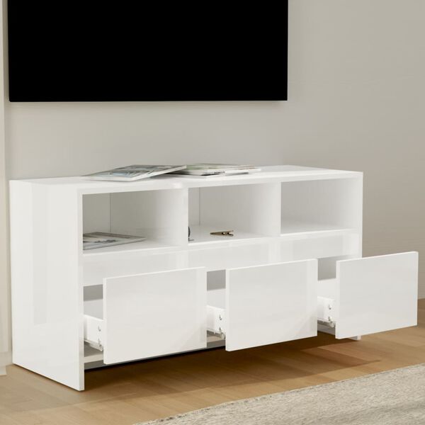 vidaXL TV Stand High Gloss White 40.2"x14.8"x20.7" Engineered Wood
