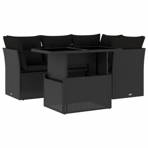 vidaXL Garden Sofa Set Black PE rattan, powder-coated steel, tempered glass