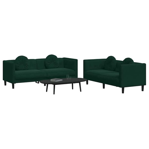 vidaXL Sofa Set Dark Green Velvet (100% polyester), plywood, solid wood