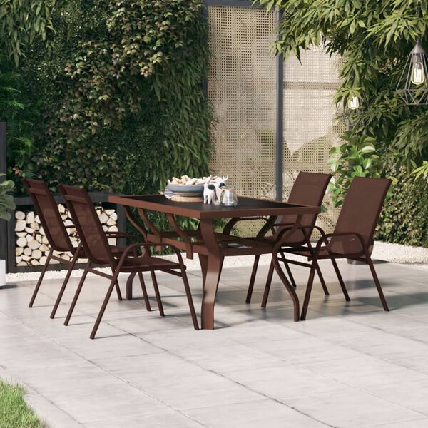 vidaXL Garden Table Brown and Black Powder-coated steel, tempered glass