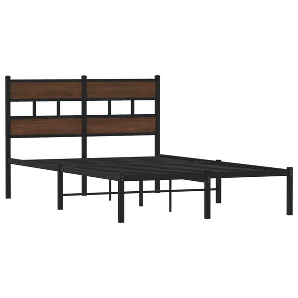 vidaXL Bed Frame Brown Oak Steel, Engineered Wood Full Bed Frame