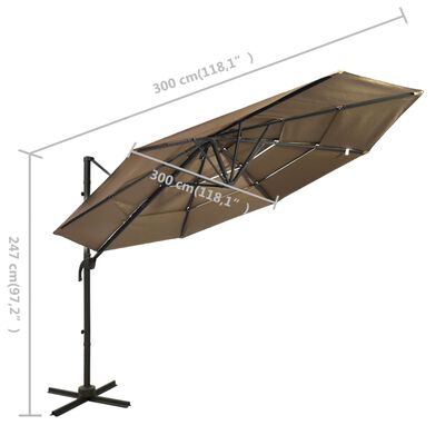 vidaXL 4-Tier Parasol with Aluminum Pole Taupe 9.8'x9.8'