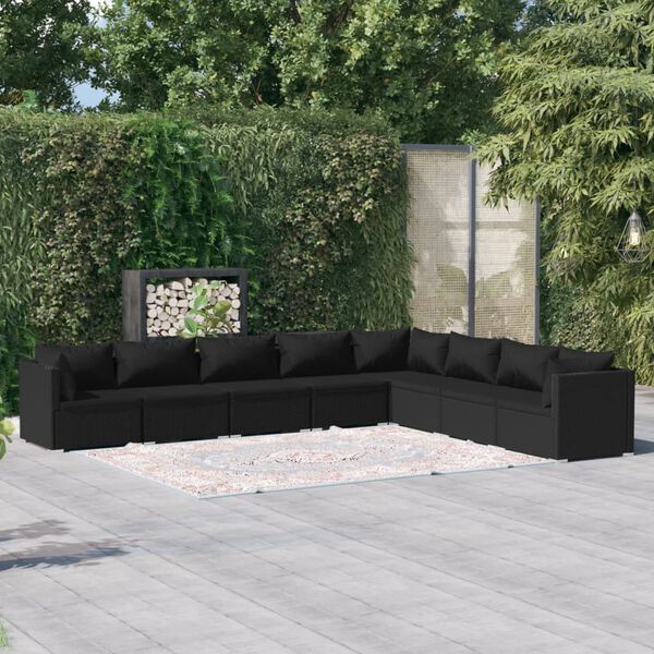 vidaXL Garden Lounge Set Black PE Rattan, Powder-Coated Steel, Plastic