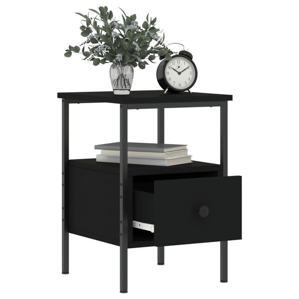 vidaXL Bedside Cabinet Black Engineered wood, Iron Standard