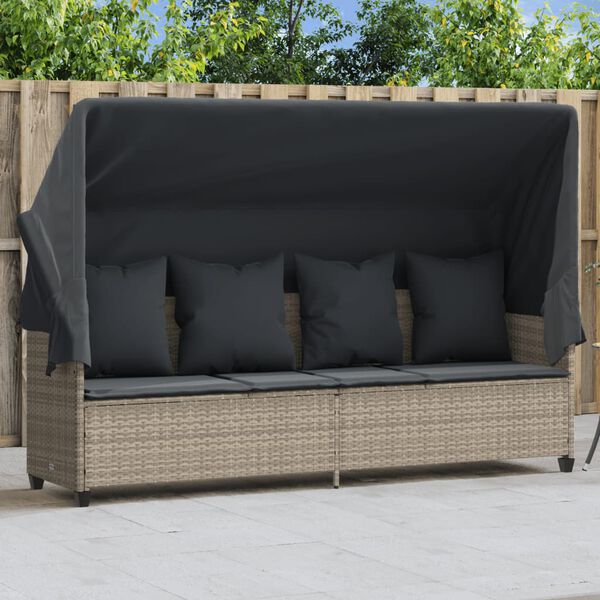 vidaXL Sun Lounger Light Grey Poly Rattan Single Retractable