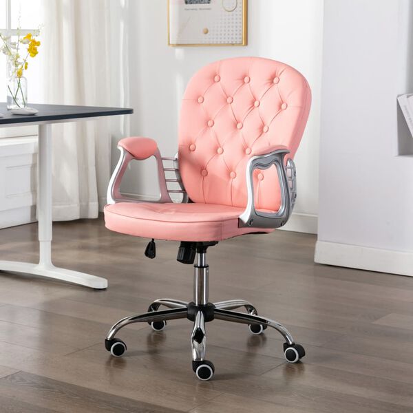 vidaXL Office Chair Pink Faux leather, iron Adjustable height, medium size
