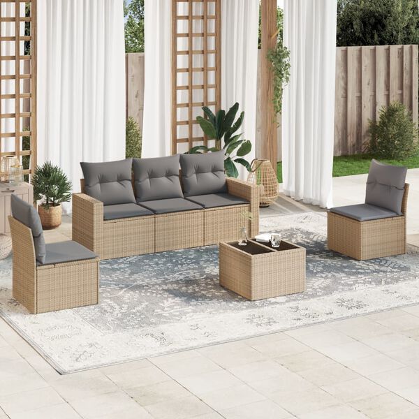 vidaXL Garden Sofa Set Beige PE Rattan 6 Piece Set Adjustable Feet