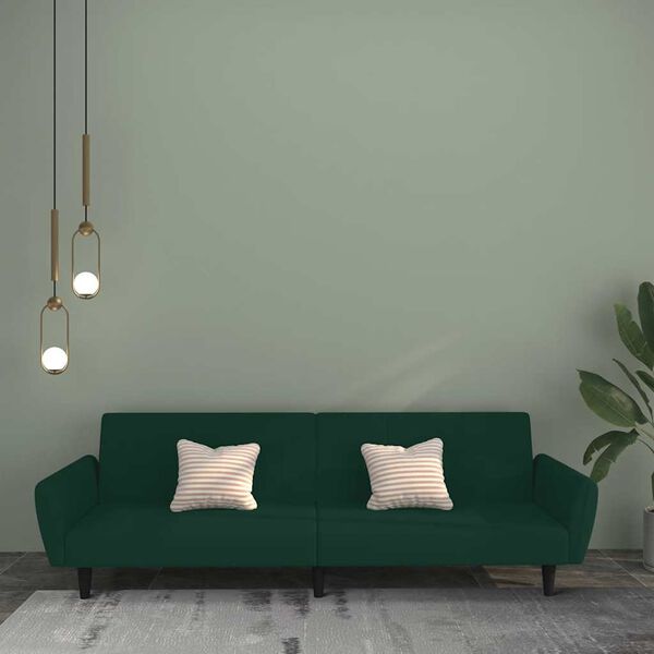 vidaXL Sofa Bed Dark Green Velvet (100% polyester), Wood, Plastic Medium
