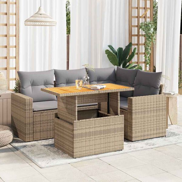 vidaXL Garden Sofa Set Beige, Light grey