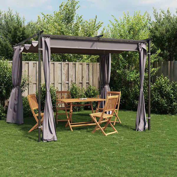vidaXL Gazebo with Curtains 9.8x9.8' Anthracite Steel