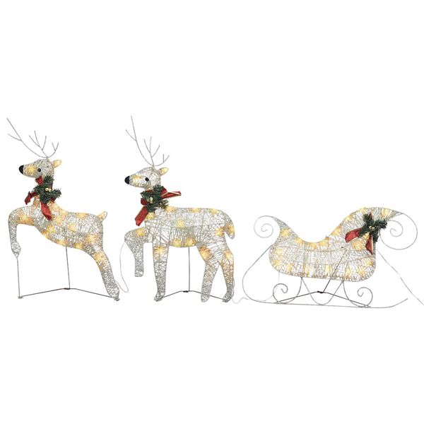 vidaXL Reindeer And Sleigh Christmas Decoration Set of 2 Gold Mesh, Metal