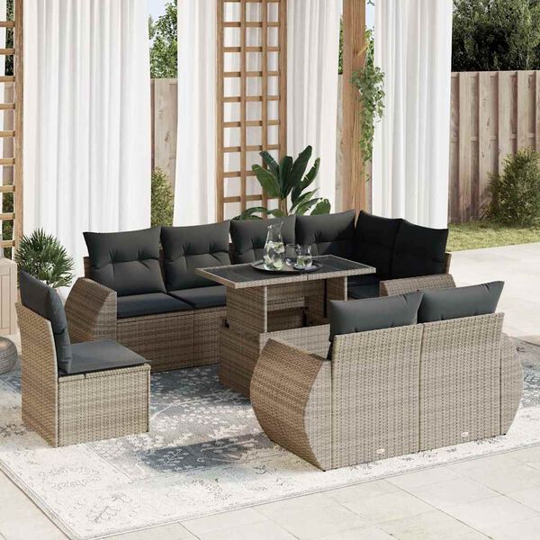 vidaXL Garden Sofa Set Grey PE Rattan, Powder-Coated Steel, Tempered Glass
