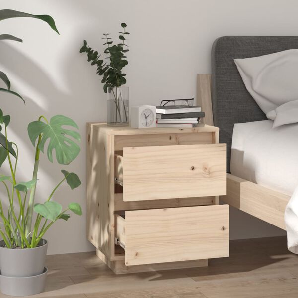 vidaXL Bedside Cabinet Set of 2 Natural Wood Solid Pine Wood Compact
