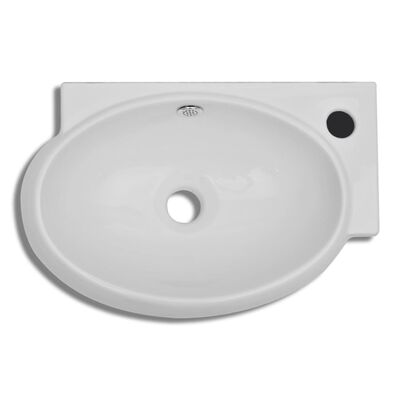 vidaXL Ceramic Sink Basin Faucet & Overflow Hole Bathroom White