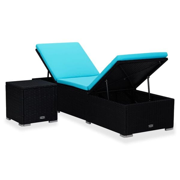 vidaXL Sun Lounger Black, Blue PE Rattan, Powder-Coated Steel, Polyester