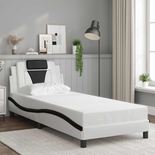 vidaXL Bed Frame "Viana" without Mattress White and Black 31.5"x78.7" Faux Leather