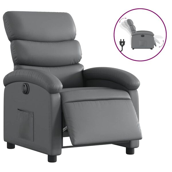 vidaXL Electric Recliner Chair Gray Faux leather, Metal, Plywood Standard