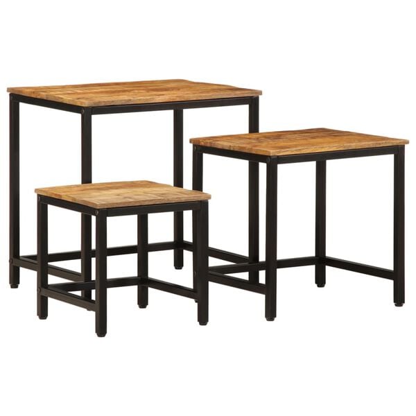 vidaXL Nesting Side Table Natural wood, black Solid mango wood, iron
