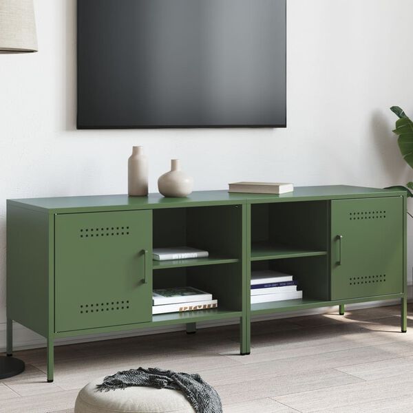 vidaXL TV Cabinet Set of 2 Olive Green Steel Medium TV Cabinet