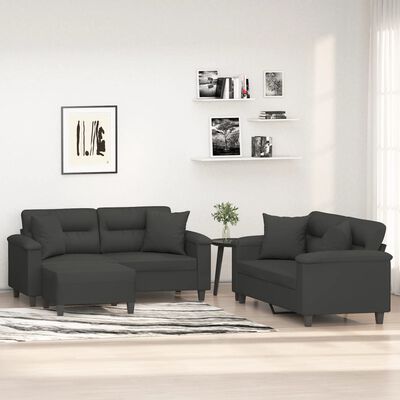 vidaXL 3 Piece Sofa Set with Pillows Dark Gray Microfiber Fabric