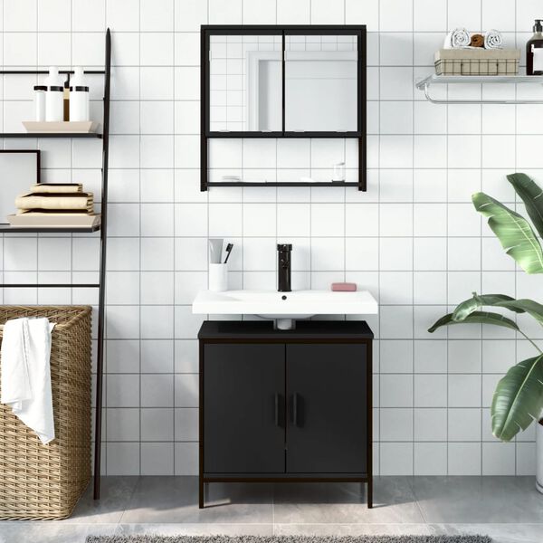 vidaXL Bathroom Furniture Set Black Engineered wood Standard