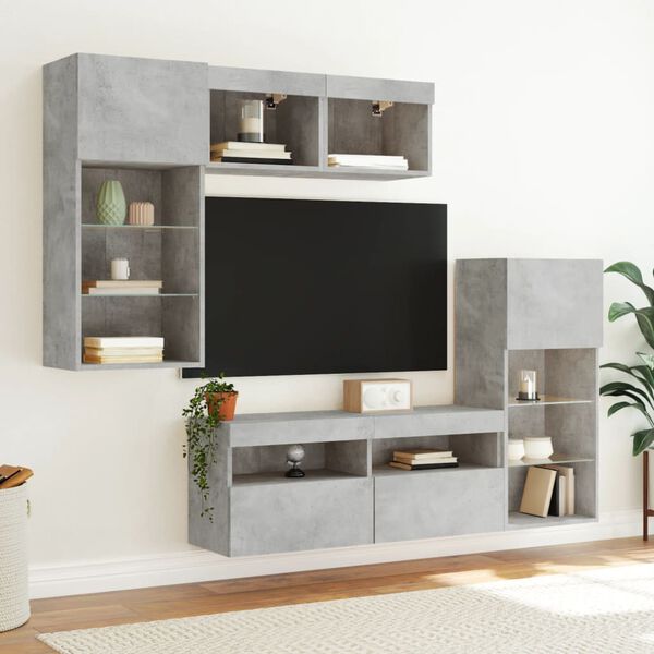 vidaXL 5 Piece TV Wall Units with LED Concrete Gray Engineered Wood