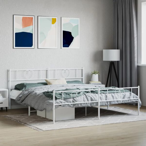vidaXL Bed Frame White Powder-Coated Steel 79 x 79 in Bed Frame