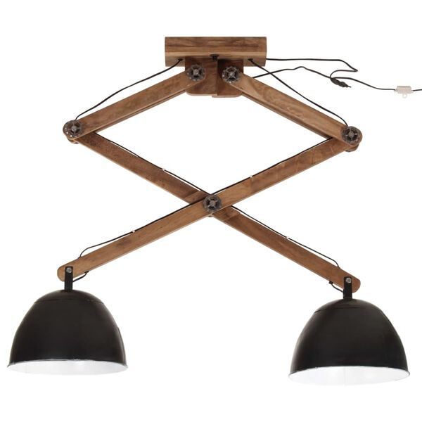 vidaXL Ceiling Lamp Black Iron, Mango Wood Medium Industrial