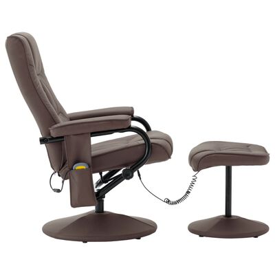 vidaXL Massage Recliner with Ottoman Brown Faux Leather