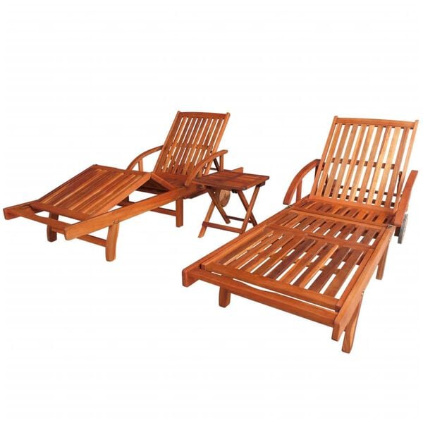 vidaXL Sun Lounger And Table Brown Solid acacia wood Standard