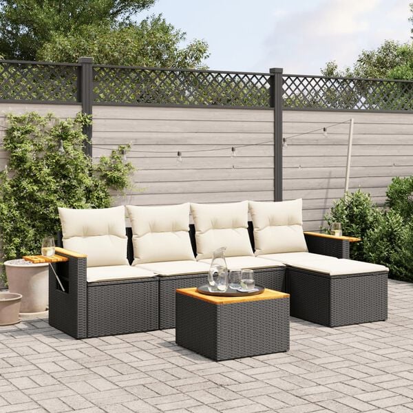 vidaXL Garden Sofa Set Black PE rattan Medium Modular Garden Sofa Set