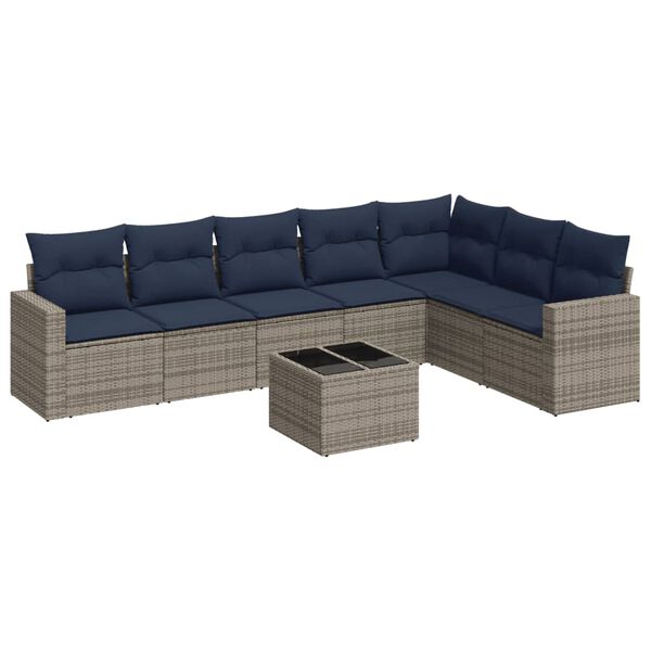 vidaXL 8 Piece Patio Sofa Set with Cushions Gray Poly Rattan