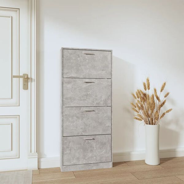 vidaXL Shoe Cabinet Concrete Grey 23.2x6.7x59.1" Engineered Wood