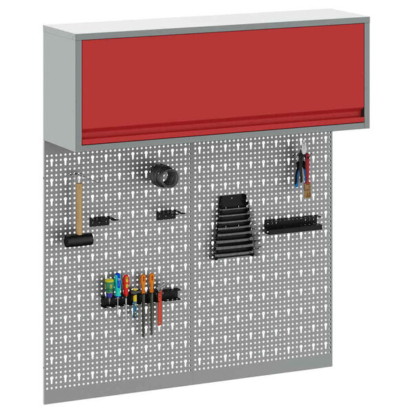 vidaXL Tool Cabinet and Pegboard Set 3 pcs Red 100 x 25 x 115 cm Steel