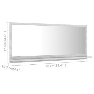 vidaXL Bathroom Mirror Concrete Gray 35.4"x4.1"x14.6" Chipboard
