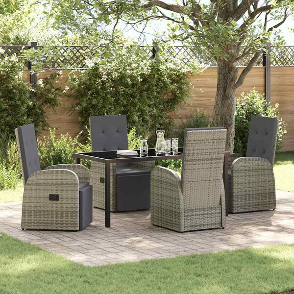 vidaXL Garden Dining Set with Cushion 5 pcs Grey Poly Rattan
