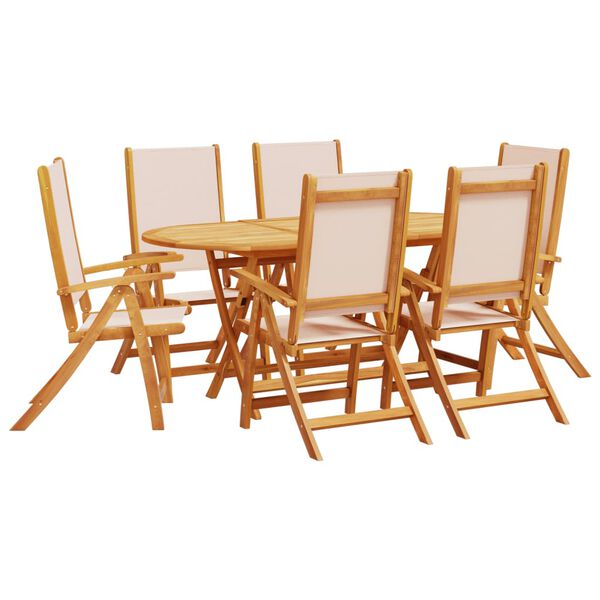 vidaXL Garden Dining Set Cream, Natural Wood Solid Acacia Wood, Textilene