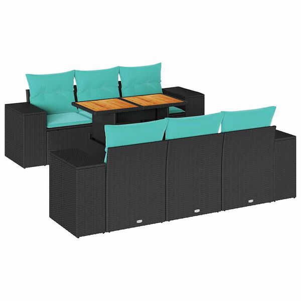 vidaXL 7 Piece Patio Sofa Set with Cushions Black Poly Rattan