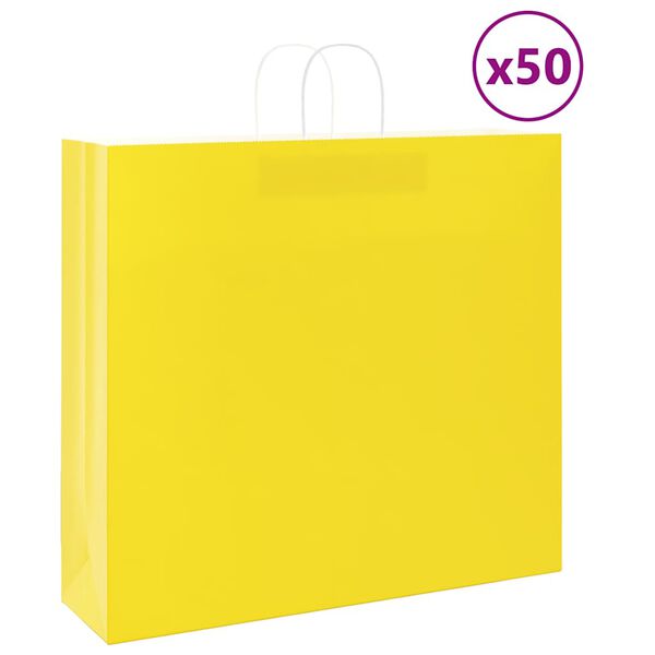 vidaXL Paper Bags 50 pcs with Handles Yellow 54x15x49 cm