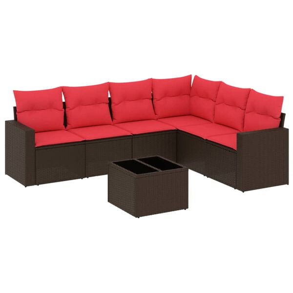 vidaXL 7 Piece Patio Sofa Set with Cushions Brown Poly Rattan