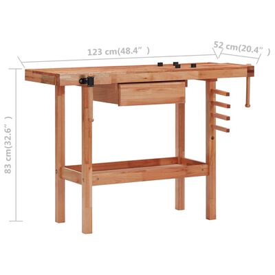 vidaXL Carpentry Workbench with Drawer and 2 Vices Hardwood