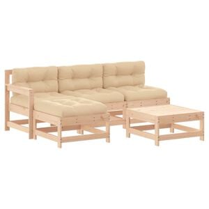 vidaXL Garden Lounge Set Beige Solid pine wood, Oxford fabric, PP cotton