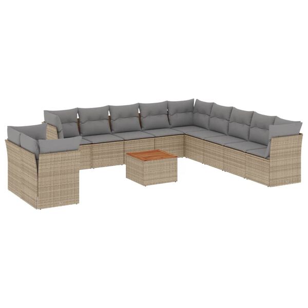 vidaXL Garden Sofa Set Beige PE rattan Large Adjustable Feet