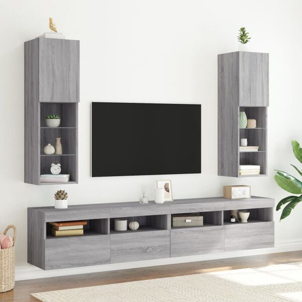 vidaXL TV Cabinet Grey Sonoma Engineered wood, glass Compact TV Cabinet