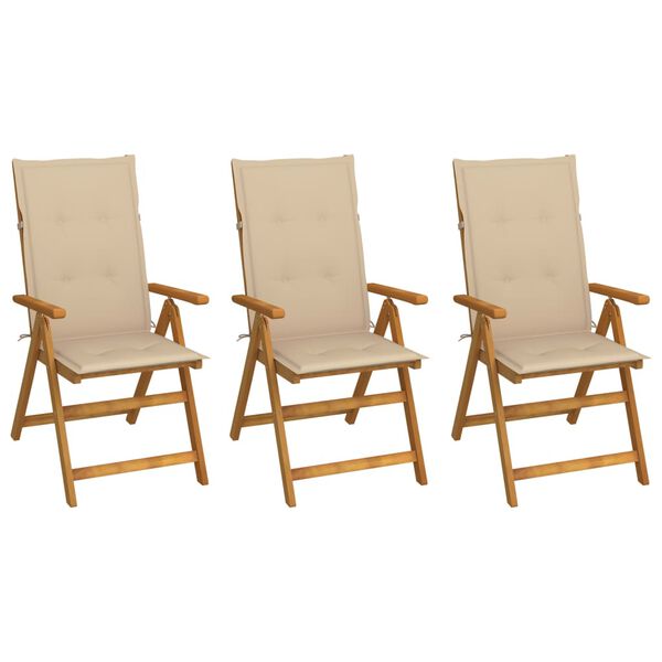 vidaXL Garden Chair Set of 3 Wooden Brown, Beige