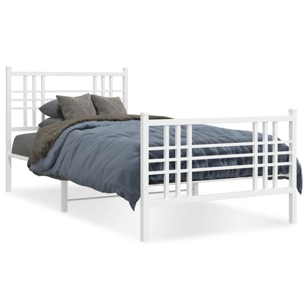vidaXL Bed Frame White Steel Twin Metal Bed Frame Rectangular