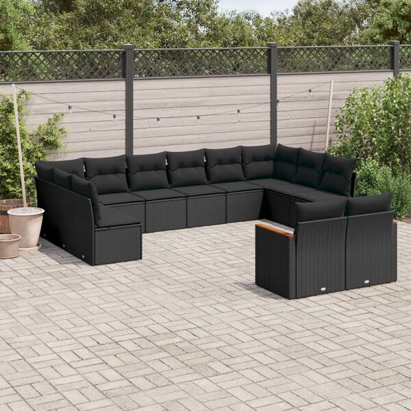 vidaXL Garden Sofa Set Black PE rattan, powder-coated steel Large