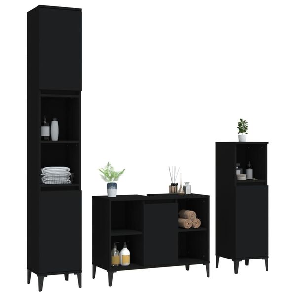 vidaXL Bathroom Furniture Set Black Engineered wood Standard