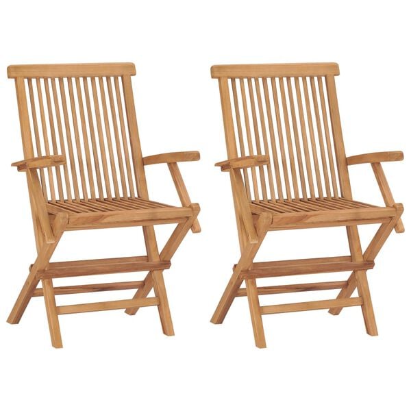 vidaXL Patio Chair Set of 2 Natural Wood Teak Wood Standard Foldable