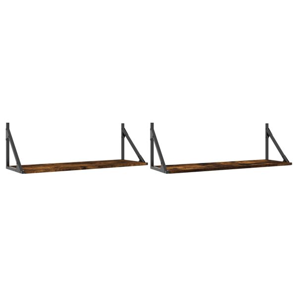 vidaXL Wall Shelf Set of 2 Smoked Oak Engineered wood, metal
